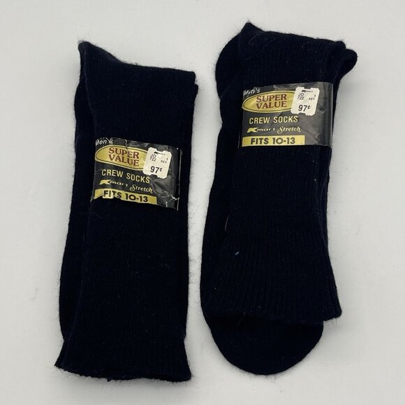 Vintage Kmart Stretch Crew Socks Men's 10-13 Acrylic Nylon Black NEW 2pr - Picture 1 of 4
